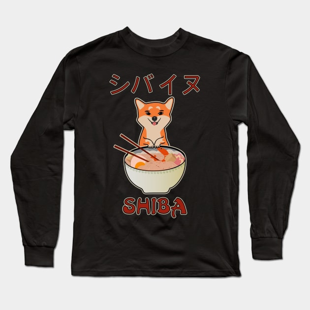 Cute Shiba inu Japanese Dog and Ramen Bowl Lover Long Sleeve T-Shirt by Mewzeek_T